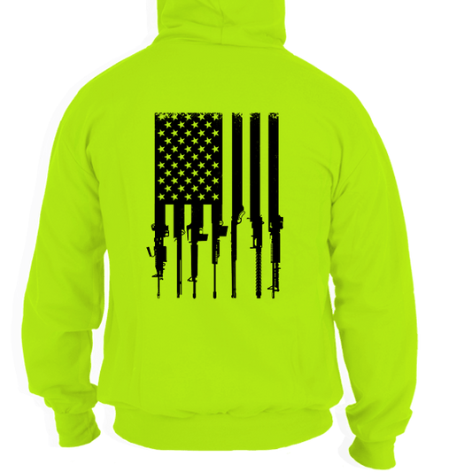 Rifle Flag - Safety Yellow Hi Vis Hoodie - Armed American Supply