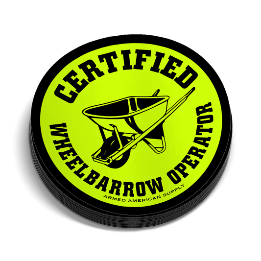 Wheelbarrow Operator Hard Hat Decal - Armed American Supply