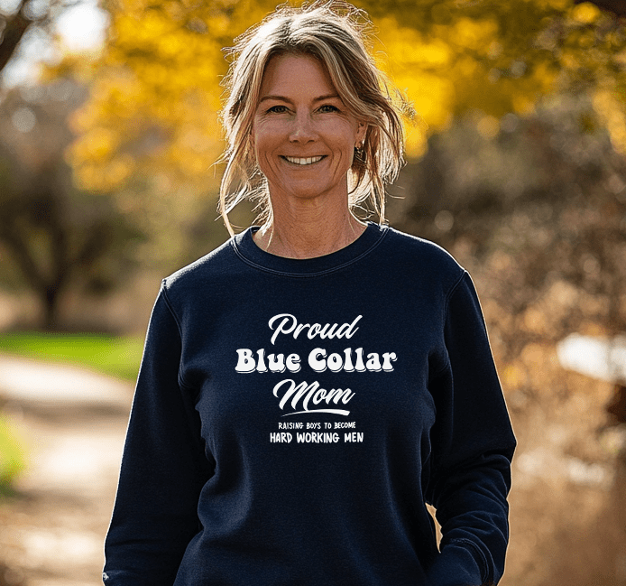Proud Blue Collar Mom - Crew Sweatshirt - Navy - Armed American Supply