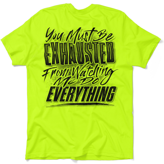 Exhausted - Safety Yellow Pocket T-Shirt - Armed American Supply