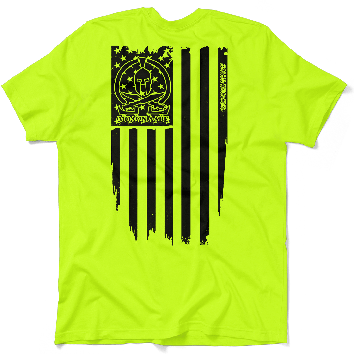 Molon Labe Ghost Flag - Safety Yellow Pocket T-Shirt - Armed American Supply