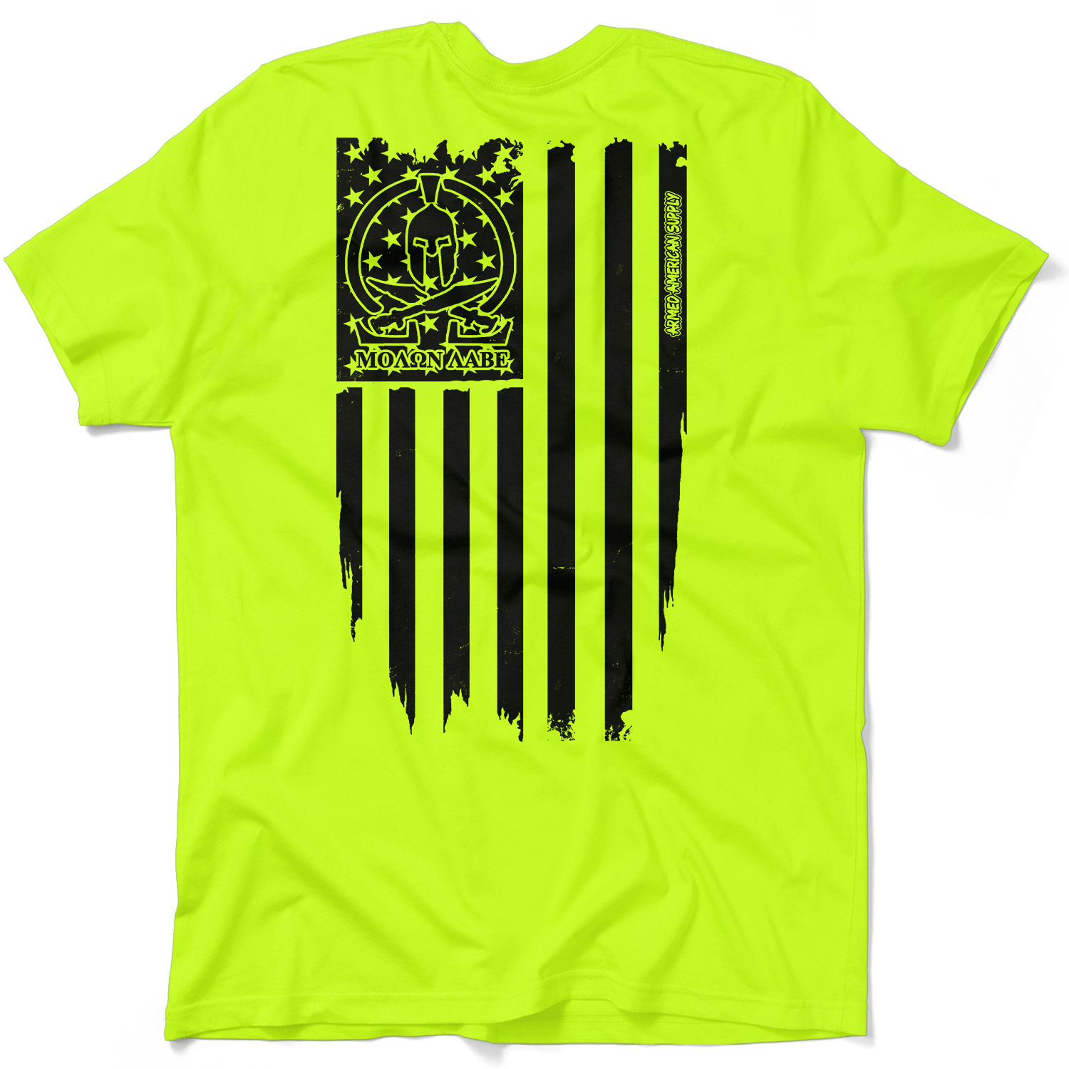 Molon Labe Ghost Flag - Safety Yellow Pocket T-Shirt - Armed American Supply