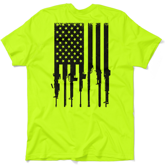 Rifle Flag - Safety Yellow Pocket T-Shirt - Armed American Supply