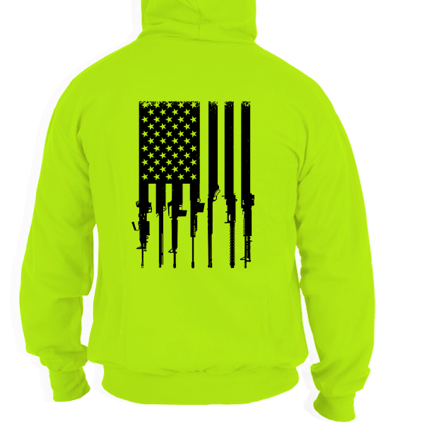 Rifle Flag - Safety Yellow Hi Vis Hoodie - Armed American Supply