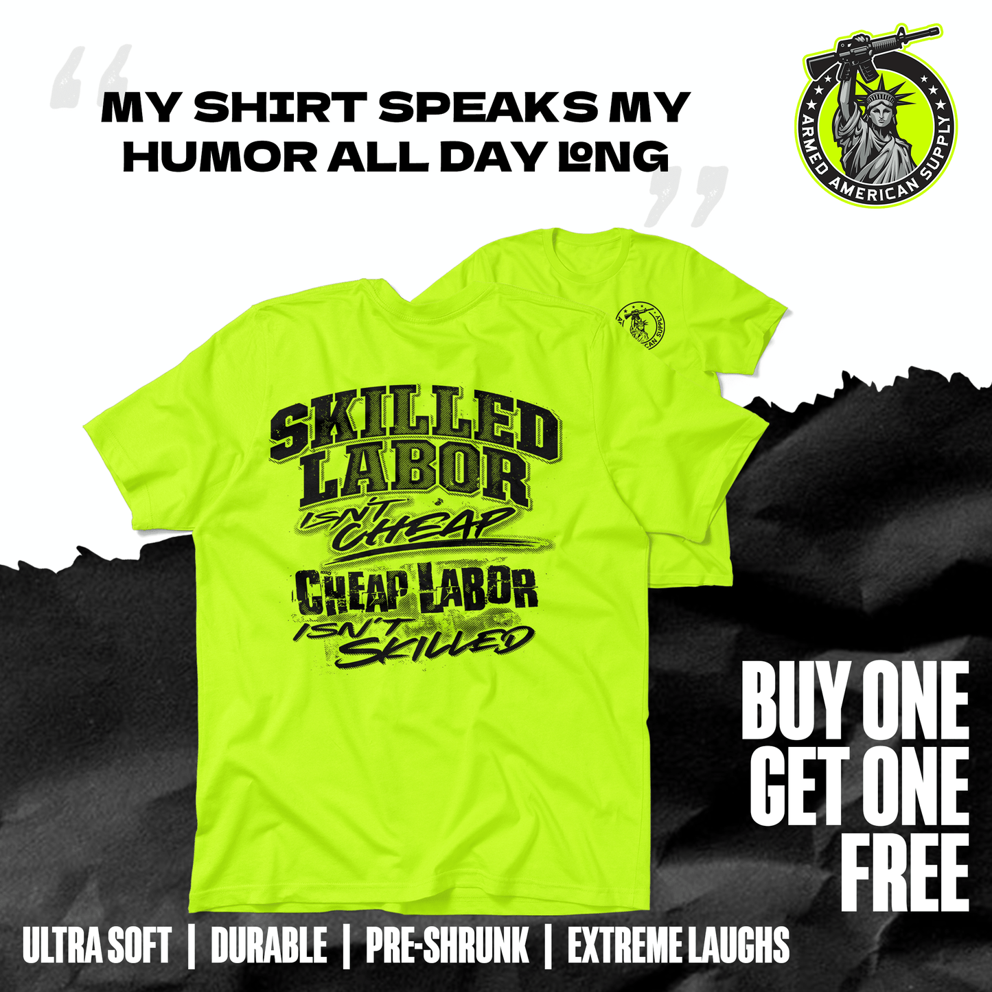 Skilled Labor - Safety Yellow Pocket T-Shirt - Armed American Supply