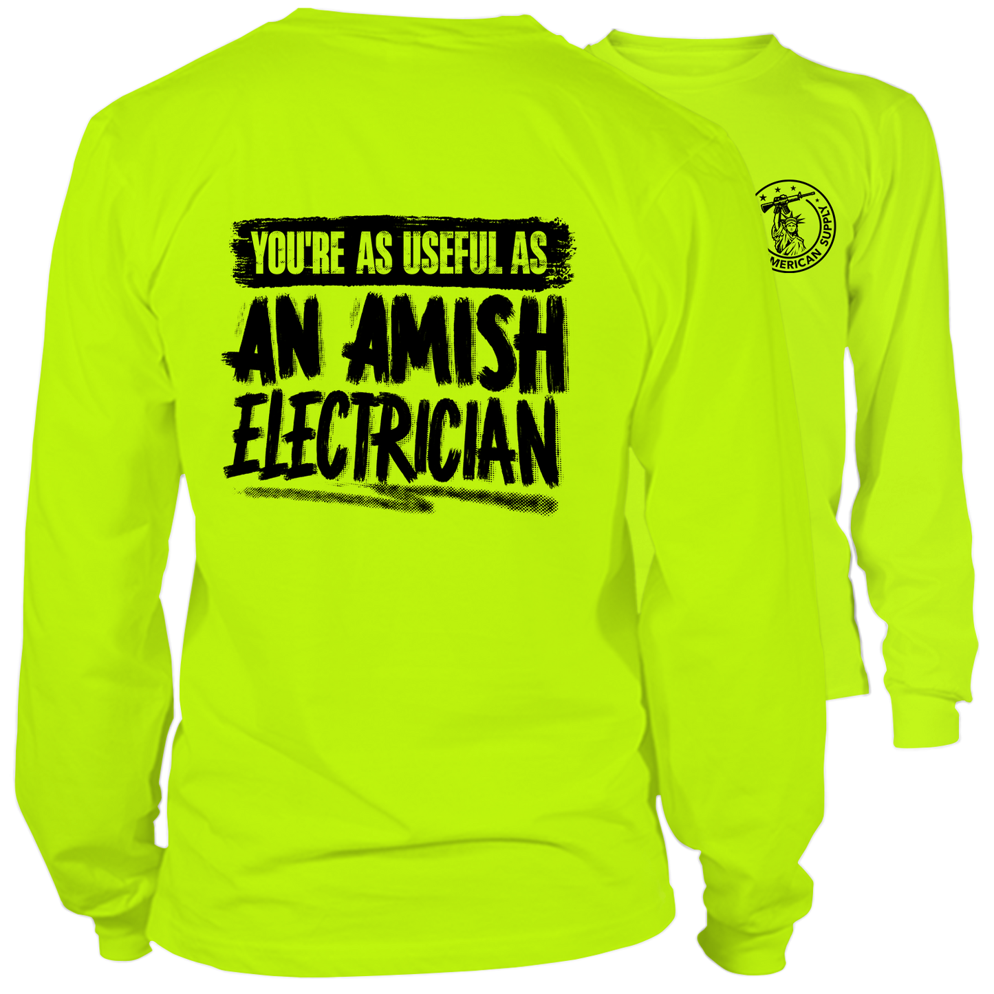 Amish Electrician - Long Sleeve Safety Yellow Hi-Vis T-Shirt