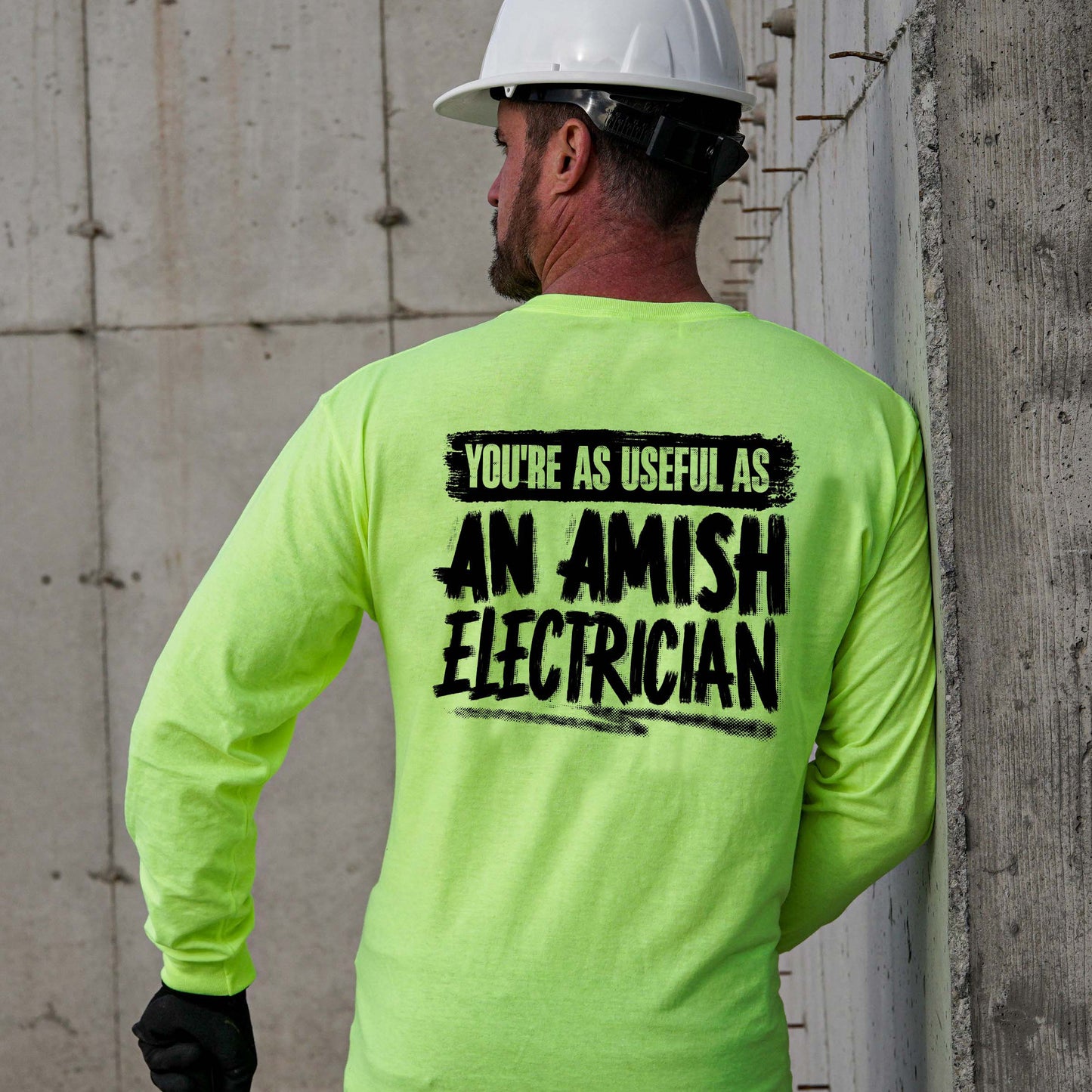 Amish Electrician - Long Sleeve Safety Yellow Hi-Vis T-Shirt